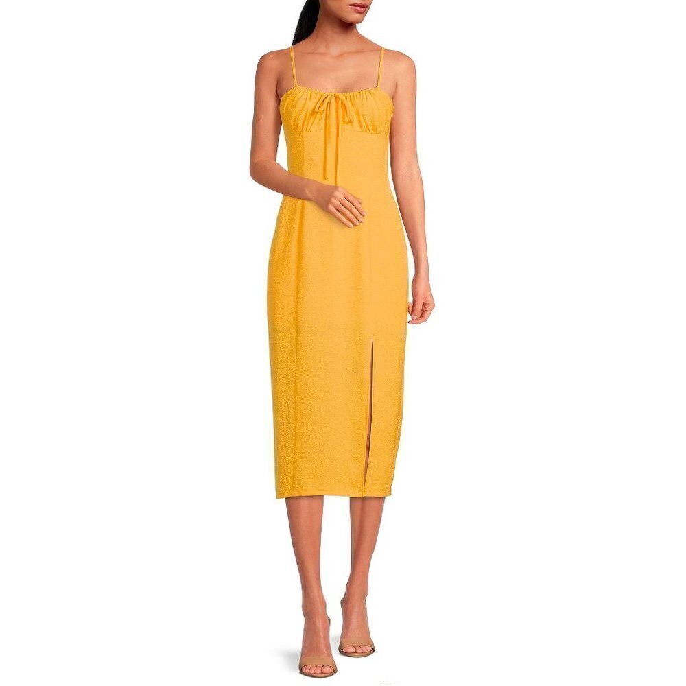 Gianni Bini Size 12 Yellow Sleeveless Textured High Slit Midi Dress Sundress NEW